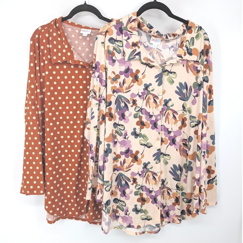 LuLaRoe Valentina Button Down Bundle Women 2XL Floral Polka Dot Fall Lot of 2